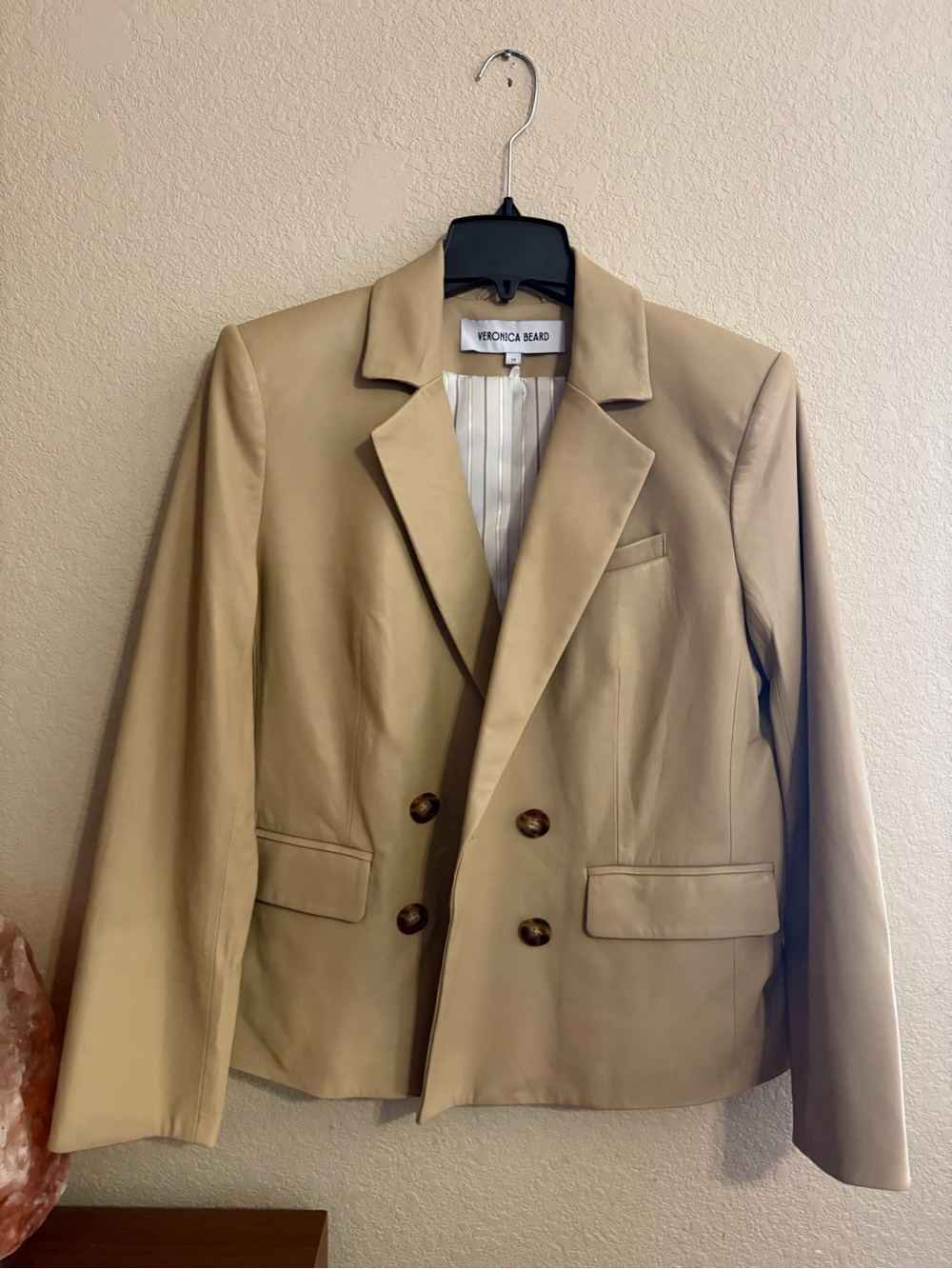 Veronica Beard Women’s Double-Breasted Tan Lamb Blazer